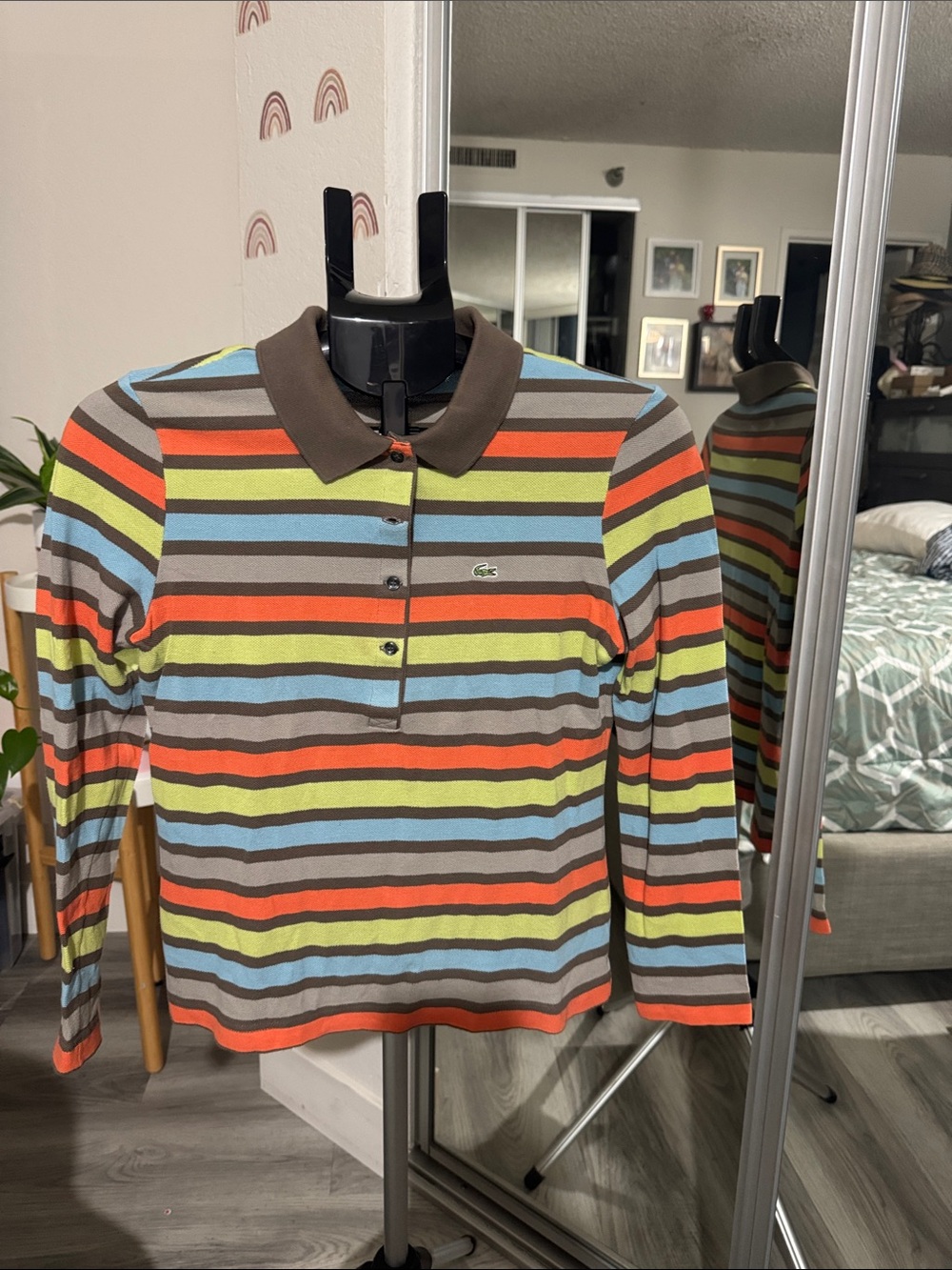 Lacoste Long-Sleeve Striped Polo - Brown, Orange, Lime, Blue, Gray